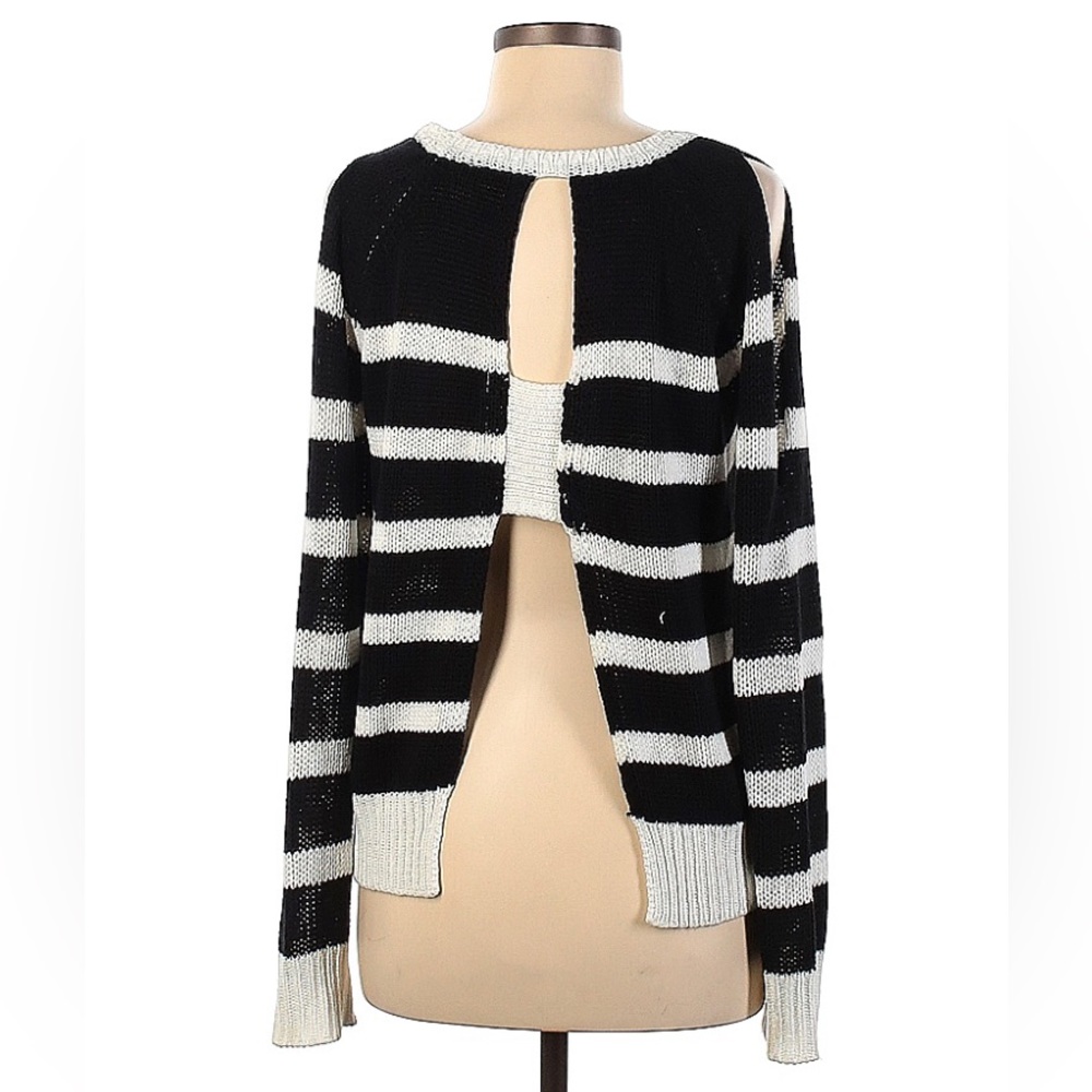 Aqua Black & White Stripe, Open Back Sweater sz M